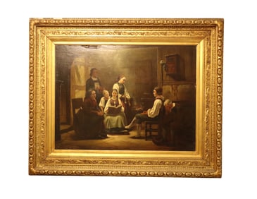 19TH CENTURY ITALIAN GENRE SCENE OIL PAINTING SIGNED ITALIA 1827