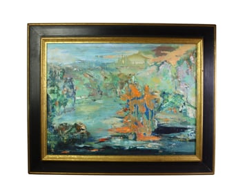 MID-CENTURY ABSTRACT LANDSCAPE OIL PAINTING