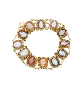 VINTAGE 14KT GOLD AGATE CAMEO BRACELET