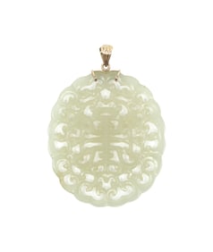 14KT GOLD CARVED CELADON JADE PENDANT