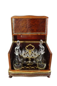 19TH CENTURY CAVE A LIQUEUR CRYSTAL & MARQUETRY COMPLETE SET