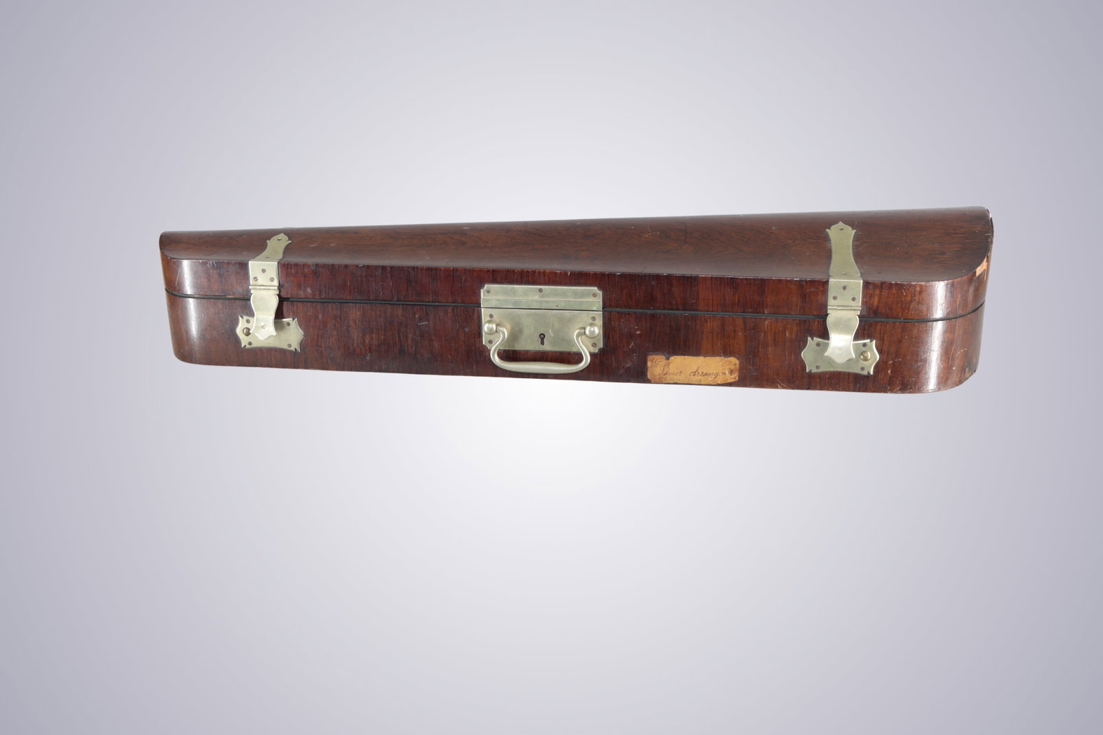 A WOODEN VIOLIN CASE: A WOODEN VIOLIN CASE Approximate Dimensions: 77 cm (Total length) 23 cm (Width) 13 cm (Height)