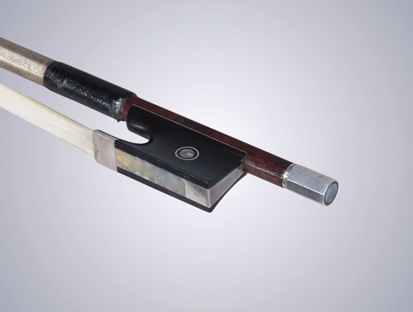 A SILVER MOUNTED VIOLIN BOW STAMPED E. WERNER - 9