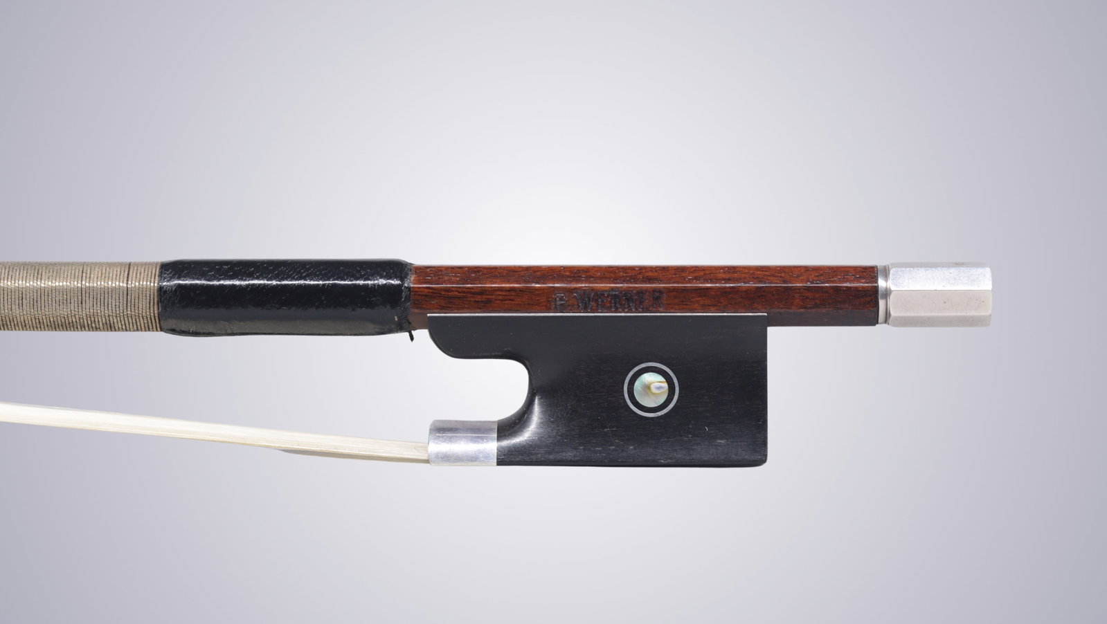 A SILVER MOUNTED VIOLIN BOW STAMPED E. WERNER - 2