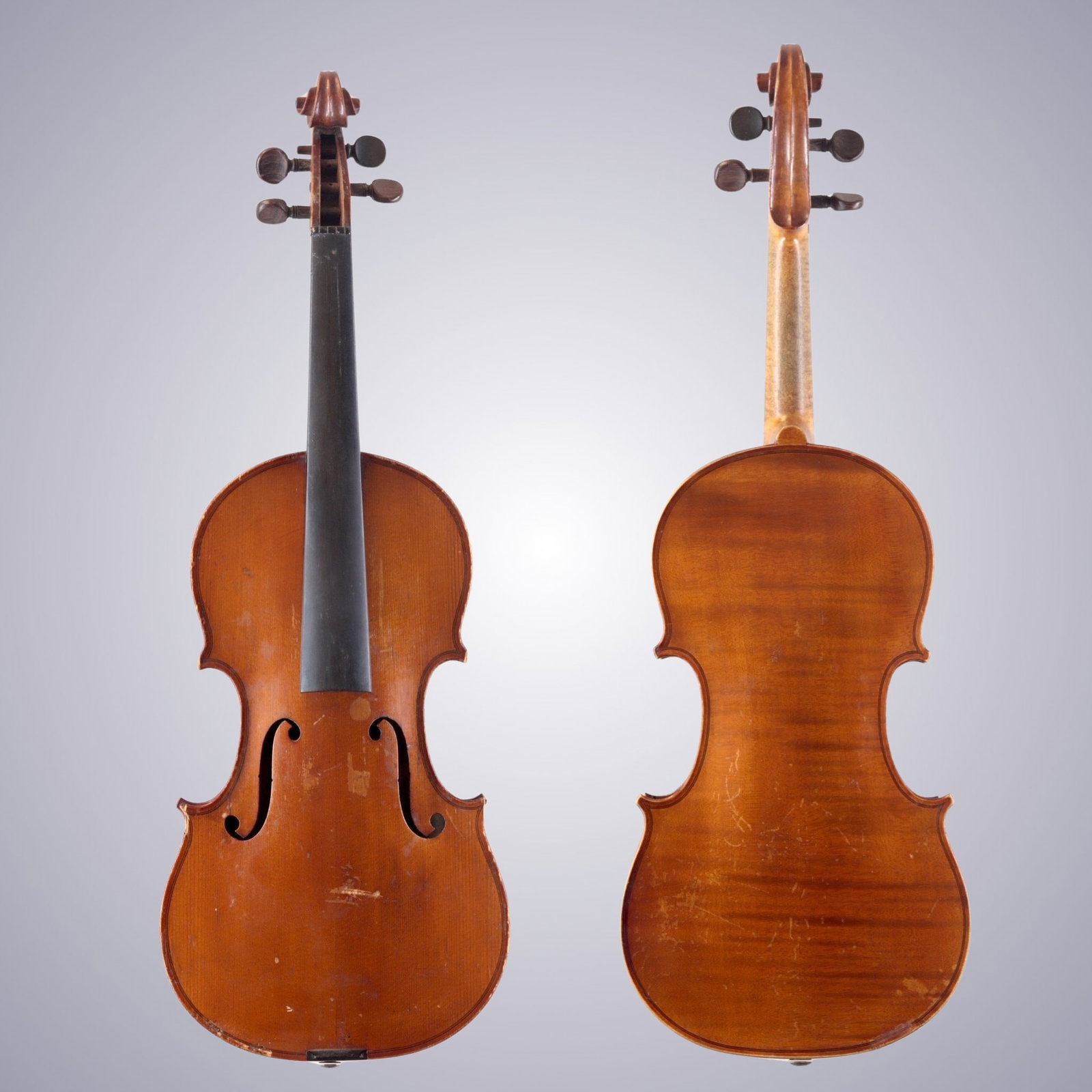 A VIOLIN LABELED GIOVANNI GRANCINO: A VIOLIN LABELED GIOVANNI GRANCINO The back is of One-piece maple, quarter-cut and with flames running horizontally. The ribs and scroll are of similar wood. The top is of two-piece spruce quarter-cut