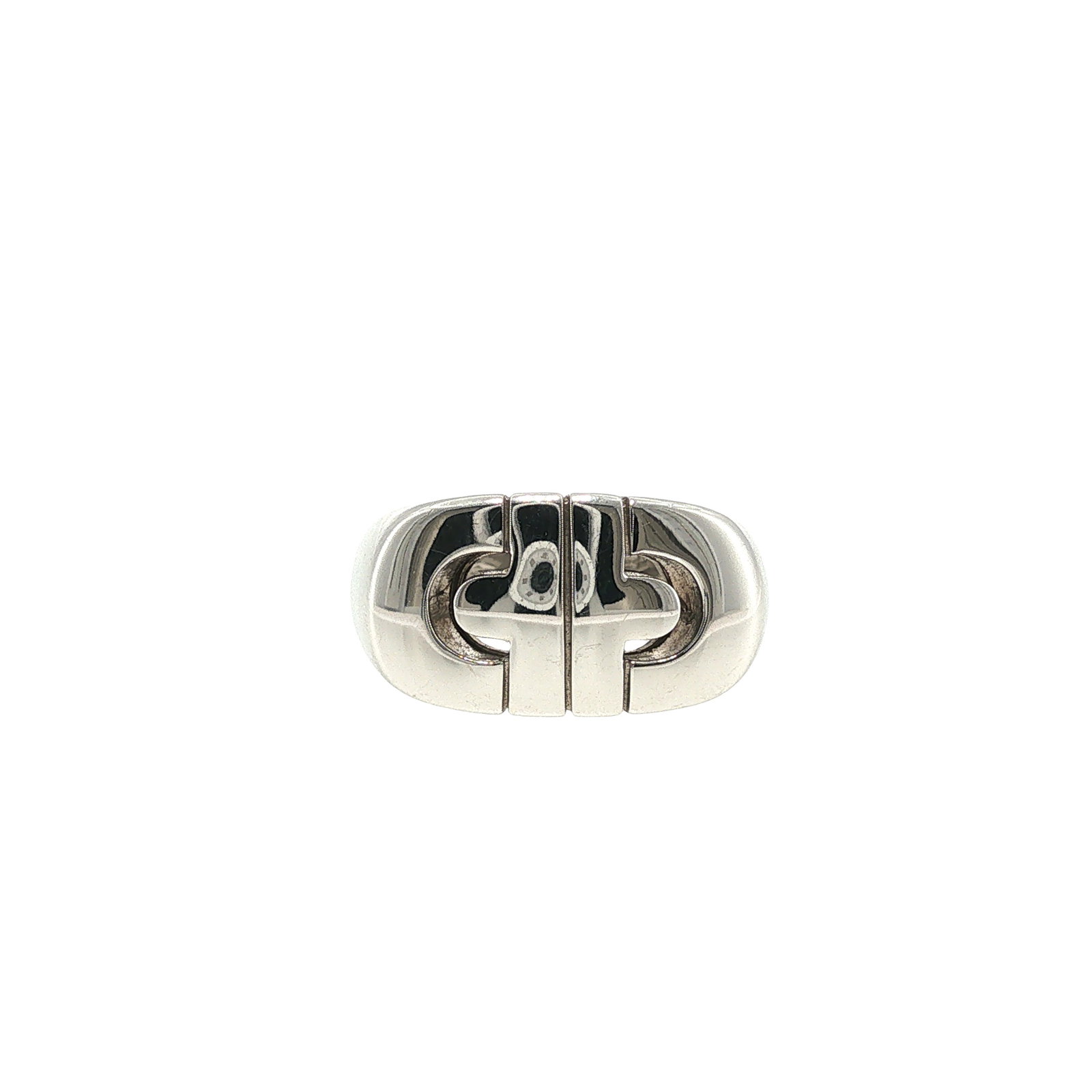BULGARI 18K WHITE GOLD PARENTESI RING: BULGARI 18K WHITE GOLD PARENTESI RING Designed in the iconic Parentesi motif, signed Bulgari. Approximate Dimensions: Size: 6.5 1 cm (Band Width) 8.0 grams in weight
