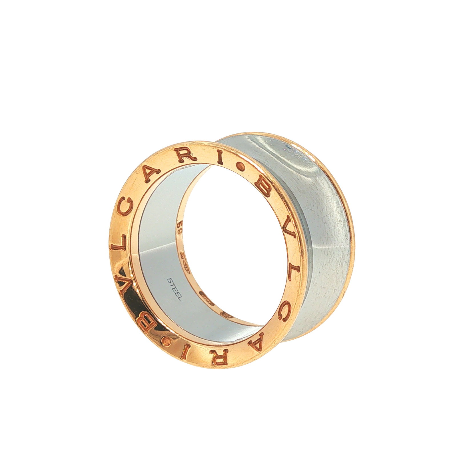 VINTAGE BVLGARI B.ZERO1 ANISH KAPOOR 18K GOLD & STEEL RING: VINTAGE BVLGARI B.ZERO1 ANISH KAPOOR 18K GOLD & STEEL RING A vintage Bulgari B.ZERO1 "Anish Kapoor" ring crafted in 18 karat rose gold and stainless steel. This distinctive edition, created in collabo