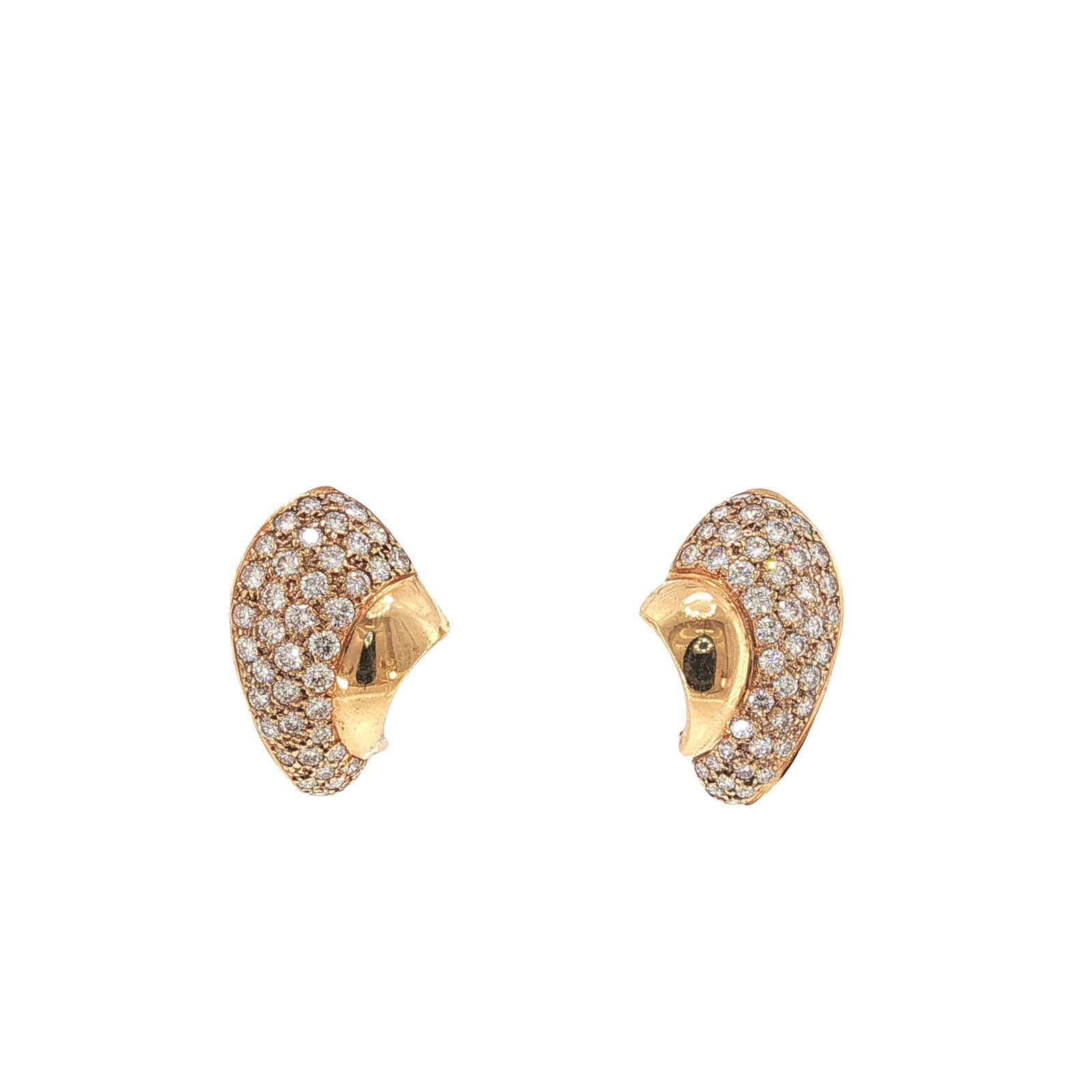 18K GOLD PAVE DIAMOND SCROLL EARRINGS: 18K GOLD PAVE DIAMOND SCROLL EARRINGS Designed as a pair of sculptural curved scroll earrings, pave-set throughout with round brilliant-cut diamonds. Approximate Dimensions: 2.6 cm (Length) 1.76 cm