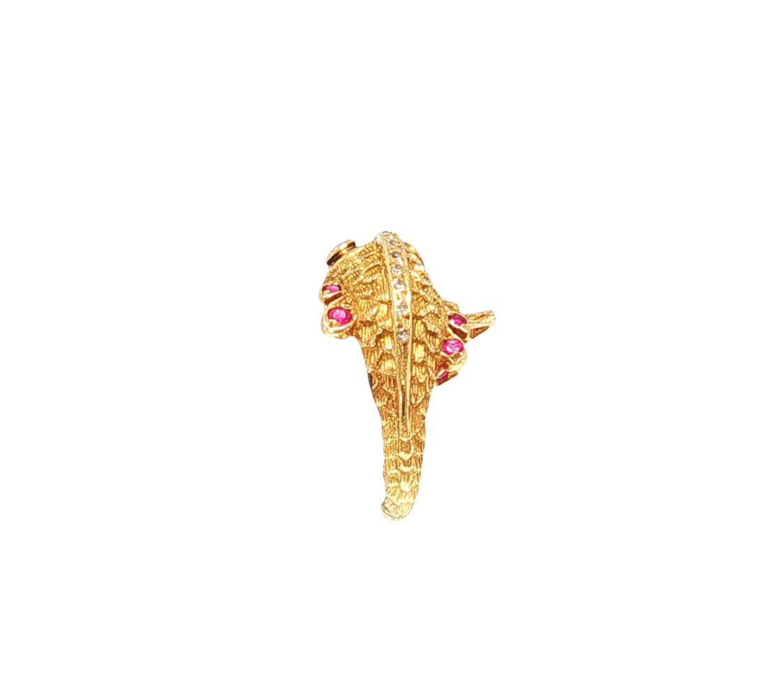 14K GOLD RUBY AND DIAMOND FISH RING - 10