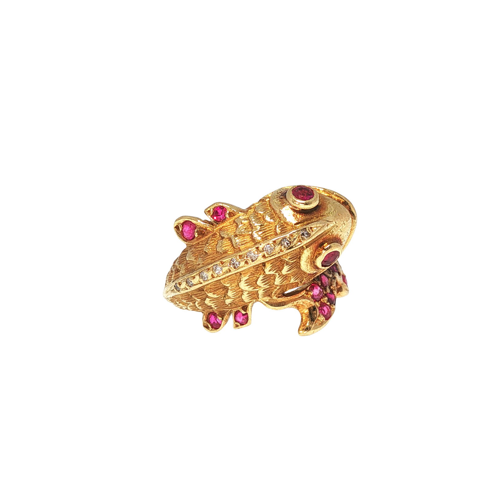 14K GOLD RUBY AND DIAMOND FISH RING