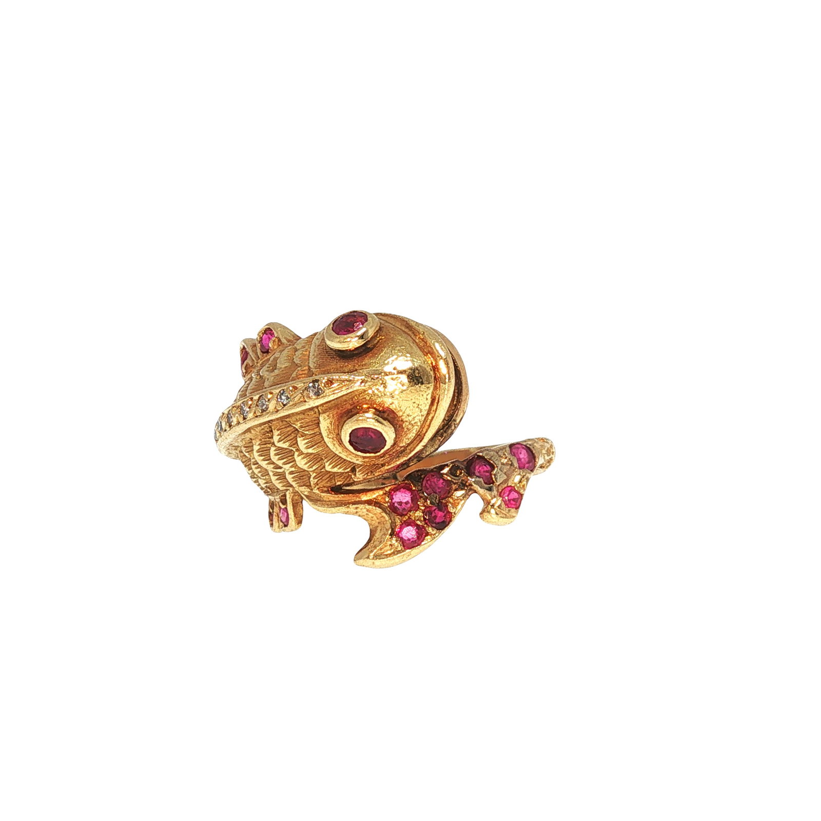 14K GOLD RUBY AND DIAMOND FISH RING - 2