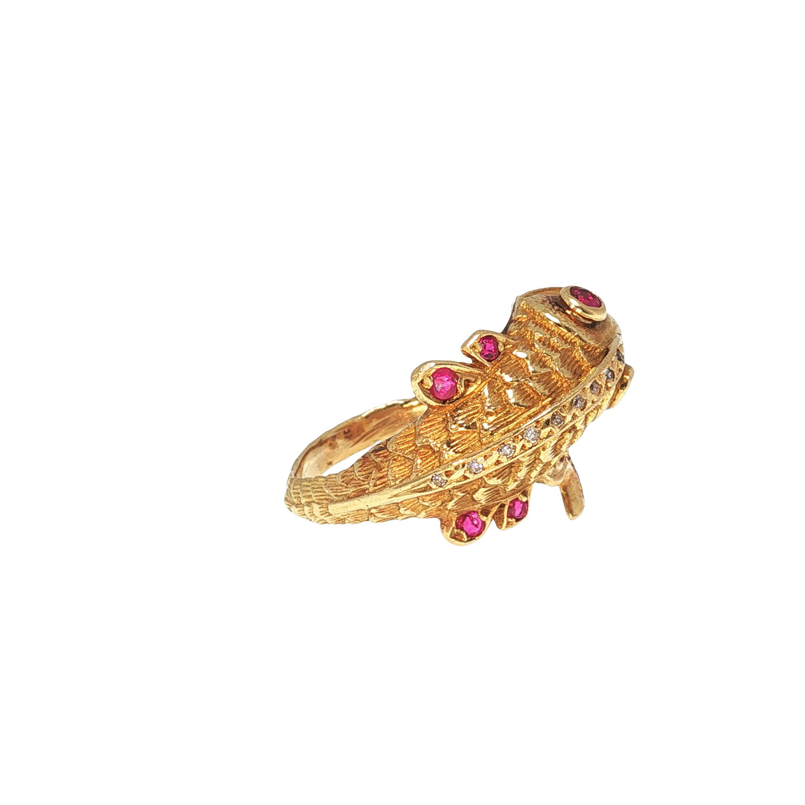 14K GOLD RUBY AND DIAMOND FISH RING - 3