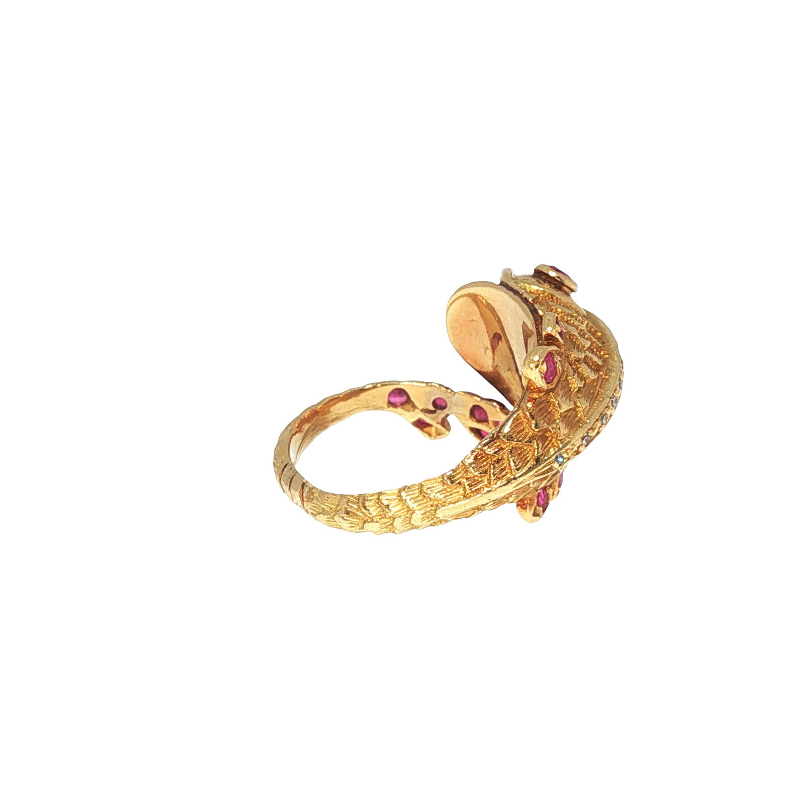 14K GOLD RUBY AND DIAMOND FISH RING - 7