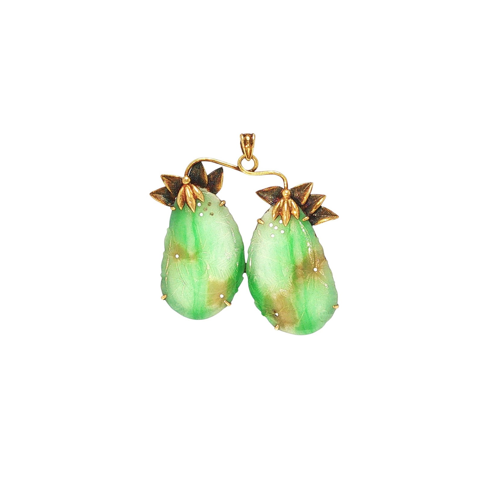 14K Gold Jadeite carved Double Plaque Pendant (1 of 6)