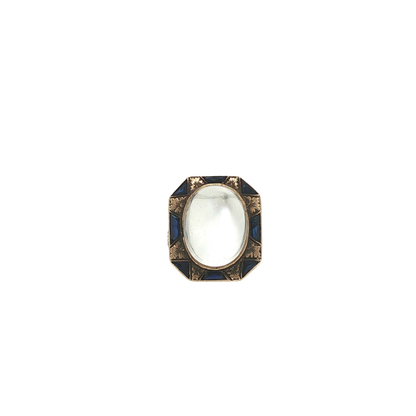 ART DECO 14K GOLD MOONSTONE AND ENAMEL RING (1 of 7)