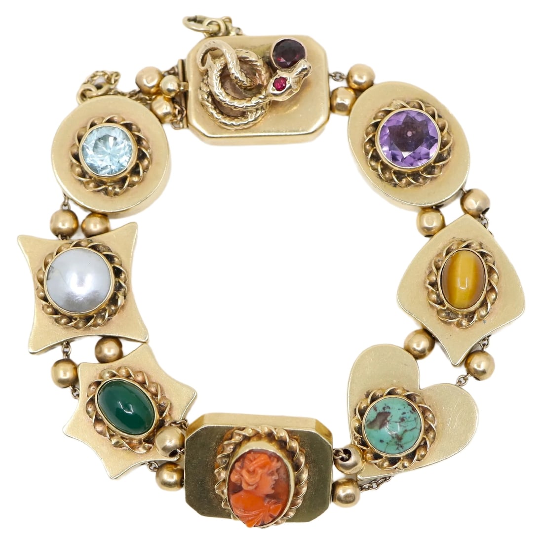14K GOLD VICTORIAN REVIVAL MULTI-GEMSTONE SLIDE BRACELET (1 of 18)