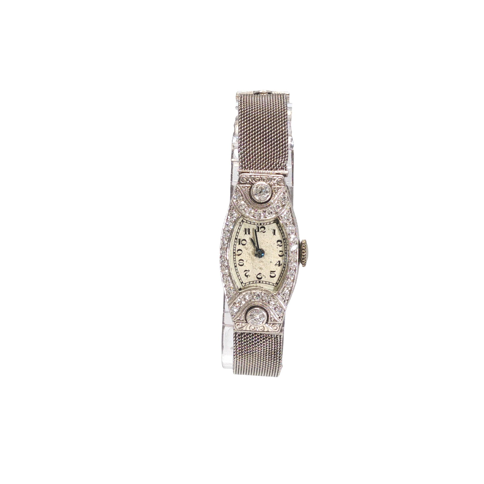 ART DECO PLATINUM AND DIAMOND WATCH MESH BRACELET (1 of 12)