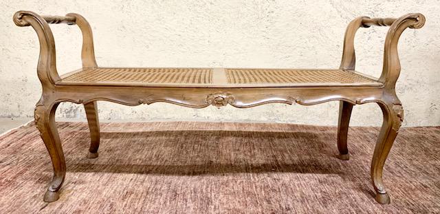 Carved Cane Bench: Carved Can Bench Aprox Size 43" L X 16" Deep X 21 1/2" T See Photos For A Better Idea Of Description And Condition