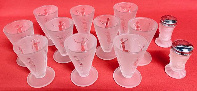 10 Frosted Lalique Like Glasses W/ Dancing Nudes: 10 Frosted Lalique Like Glasses W/ Dancing Nudes