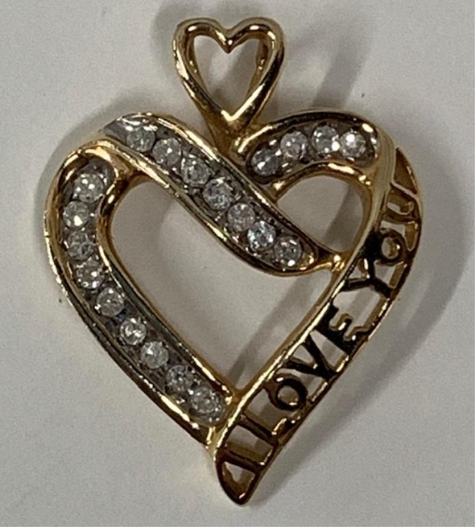 10k Heart Pendant 1.7 Gtw I Love You: 10k Heart Pendant 1.7 Gtw I Love You