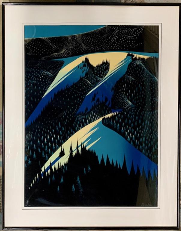 Large Signed Eyvind Earle Limited Edition Print Signed: Signed Eyvind Earle Limited Edition Print Black Evergreen Forest 1981 - Framed Behind Glass Serigraph Aprox Size 40" X 30"