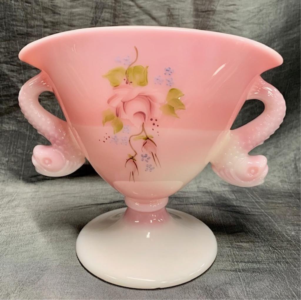 Fenton Art Glass Rosalene Fan Vase Signed: Fenton Art Glass Rosalene Fan Vase Hand Painted D. Fredrick W. C. Fenton 6" Photo's Are Considered A Part Of The