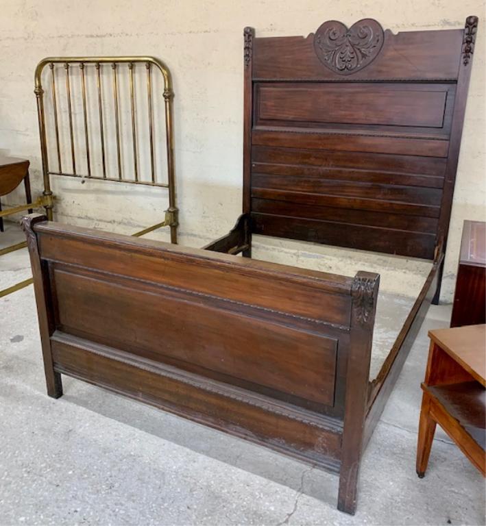 Vintage Carved Bed: Vintage Carved Bed H.B., F. B. and Wood Rails Full Size Photo's are considered a part of the description and condition.