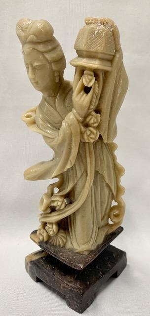 Carved Asian Soapstone Figure: Carved Asian Soapstone Figurine. 6". Photo's are considered a part of the description and condition.