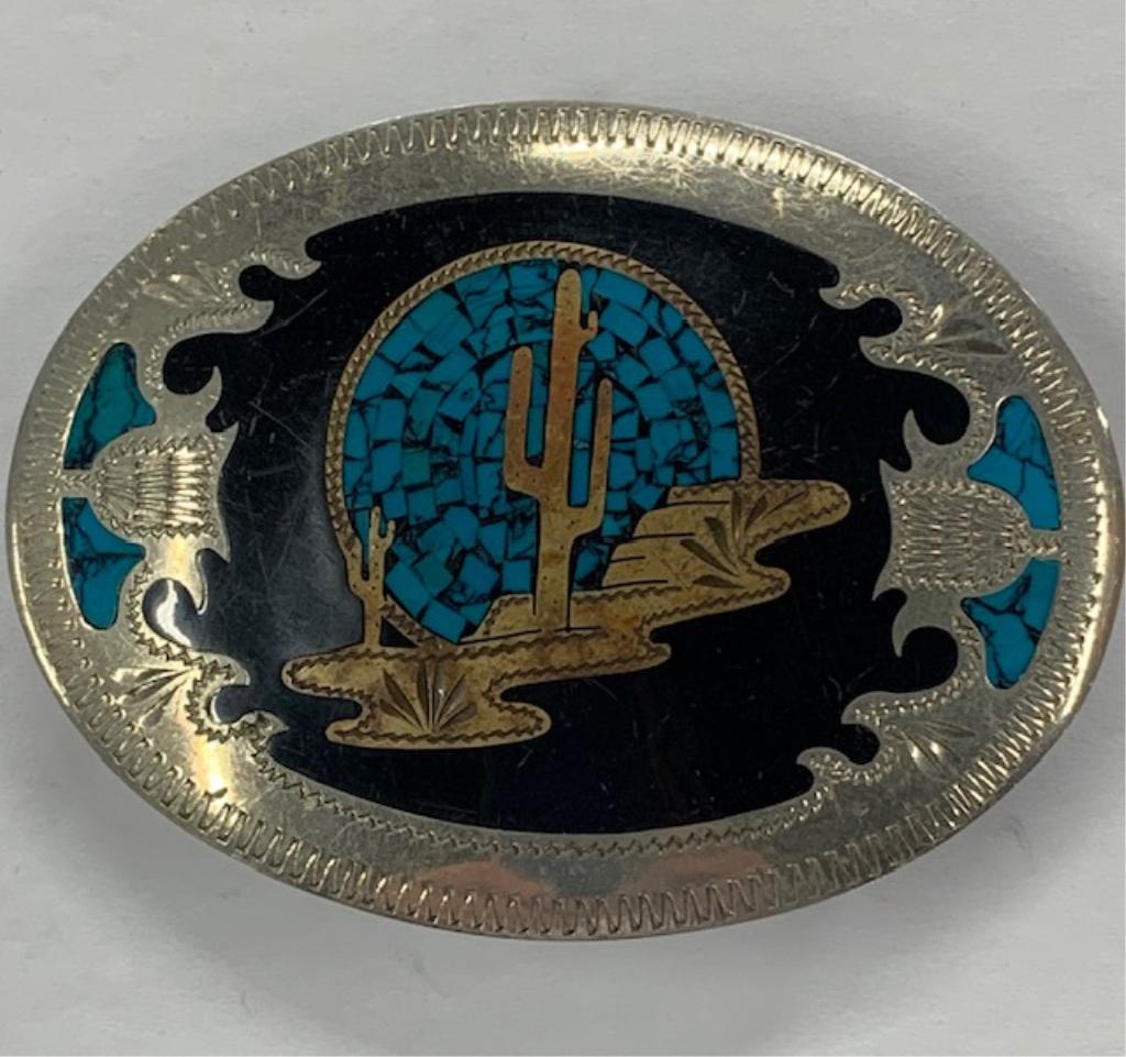 Turquoise S. W. Belt Buckle-Johnson & Held: Turquoise S. W. Belt Buckle. Handcrafted. Johnson & Held - Denver, Colo. Photo's are consider part of the description and condition.
