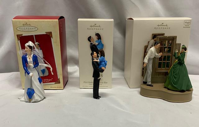 3 Hallmark Gone With the Wind Ornaments: 3 Hallmark Gone With the Wind Ornaments. **Scarlett O'Hara and Rhett Butler. **Scarlett O'Hara. **Rhett Butler and Bonnie Blue. Photo's are considered part of the
