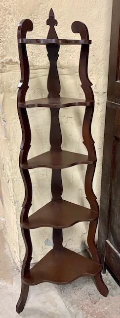 Corner Shelf: Corner Shelf. Apx. 52 1/2" T x 7 1/2" Deep x 16" Wide 5 Shelves. Photo's are considered part of the description and condition.