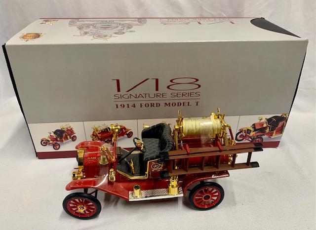 Signature Series 1914 Ford Model T Fire Truck: Signature Series 1914 Ford Model T Fire Truck. 1/18. Lucky Die Cast. 14 1/2" x 7" X 5 1/2" t.