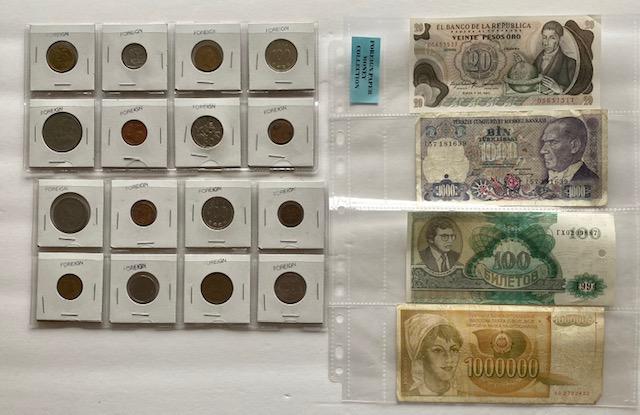 Collectible Foreign Coins and Paper Money: Collectible Foreign Coins and Paper Money. 4 Paper Bills. 16 Foreign Coins. Photo's are considered part of the description and condition.