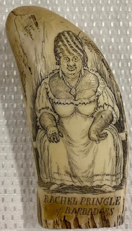 Rachel Pringle Faux Whale Tooth Scrimshaw: Rachel Pringle of Barbados & Flying Fish Faux Resin Whale Tooth Scrimshaw. Aprox 5 1/2" L x 2 1/2" W. Photo's are considered part of the description and condition.