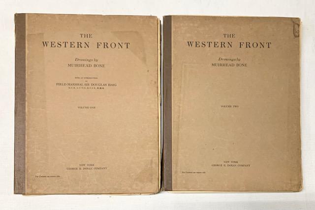 "The Western Front" Drawings by Muirhead Bone: "The Western Front" Drawings by Muirhead Bone Volume 1 and Volume 2 1917. 5 Separate Packets in Volume One. Volume Two has one Packet and 100+ Pages