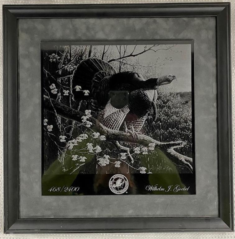 Etching on Granite/Slate Wilhelm J. Goebel: Etching on Granite/Slate by Wilhelm J. Goebel. National Wild Turkey Federation. 468/2400. Apx. 17 1/2" x 17 3/4" H. Photos are considered part of the description and condition.