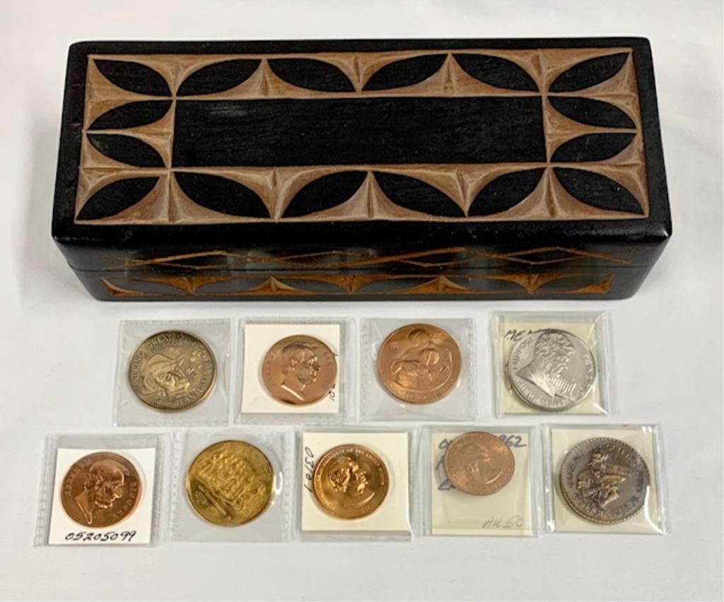 Carved Wooden Box with Medallions. (1 of 16)