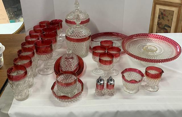 29 Pcs. Vintage Cranberry & Clear Pattern Glass (1 of 13)