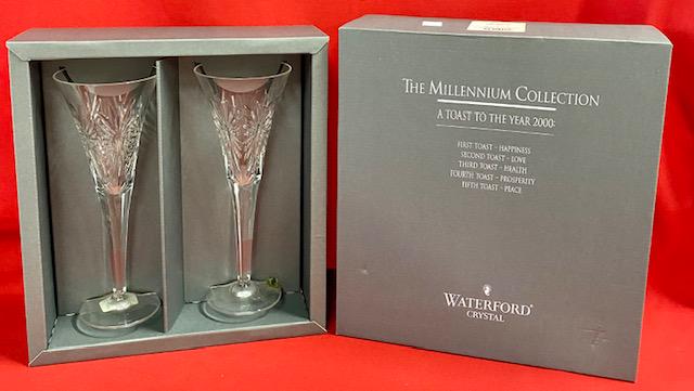 Pr. of Waterford "Health" Crystal Flutes in Box (1 of 4)