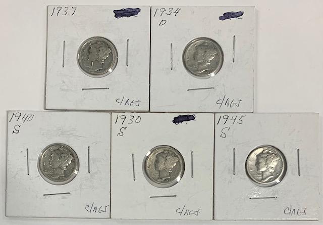 5 Silver Mercury Dimes (1 of 11)