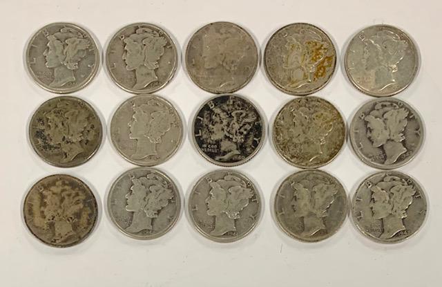 15 - 1940's Silver Mercury Dimes (1 of 7)