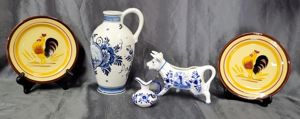 3 Pc. Delft and Pair Stangl Rooster Plates. (1 of 13)