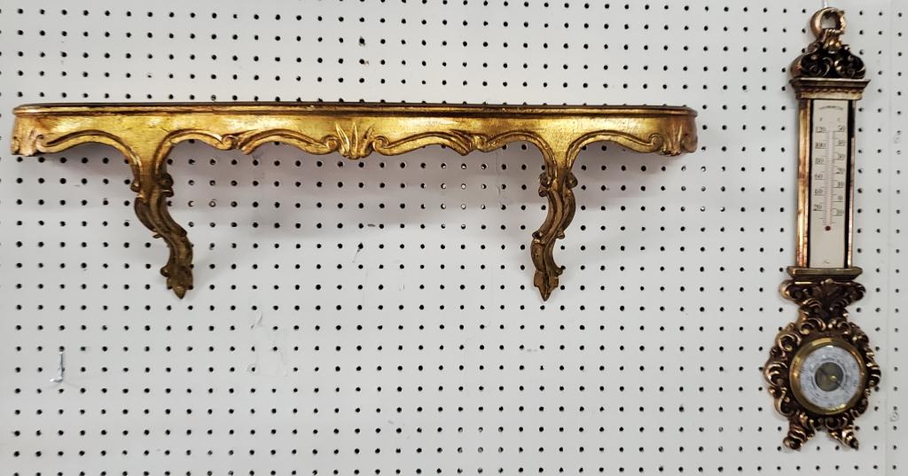 Gold Tone Wall Shelf and Hanging Thermometer (1 of 14)