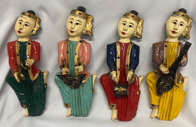 4 Vintage Carved Wood Asian Band Figurines (1 of 6)