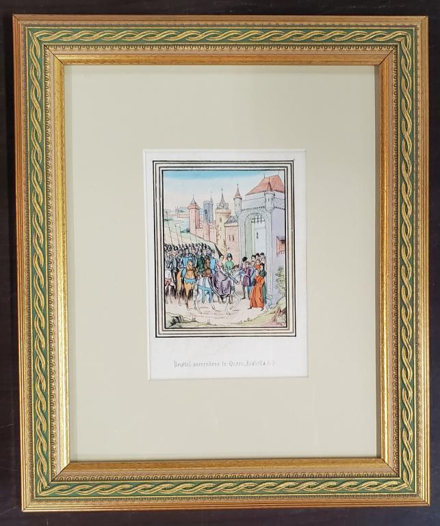 Framed Vintage Colored Etching. (1 of 4)