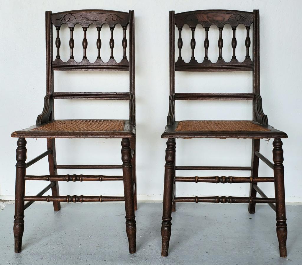 Pair of Cane Seat Spindle Back Cottage Chairs (1 of 6)