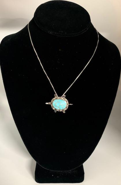 Sterling & Turquoise Turtle Pendant/Brooch (1 of 7)