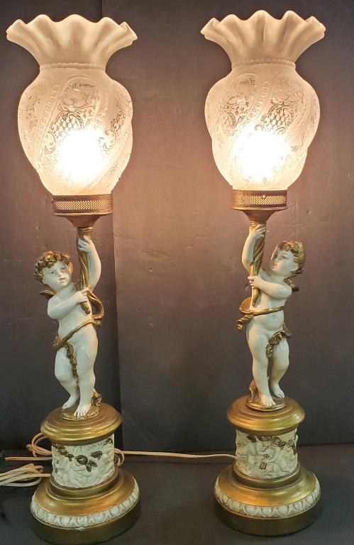 Pair of Cherub Figural Lamps (1 of 8)