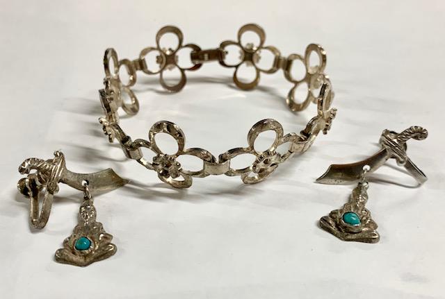 Silver Flower Bracelet and Pair of Sword Earrings (1 of 14)