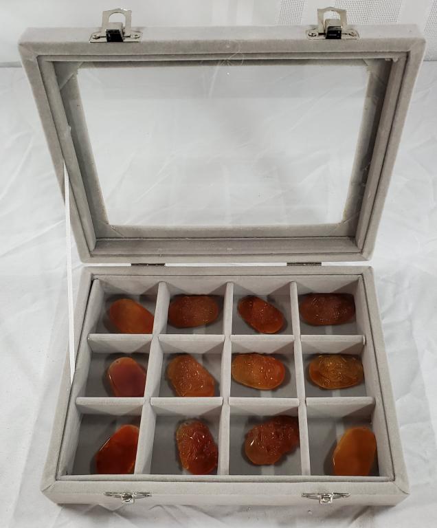 Set of 12 Zodiac Carved Amber Jade Pendants (1 of 7)